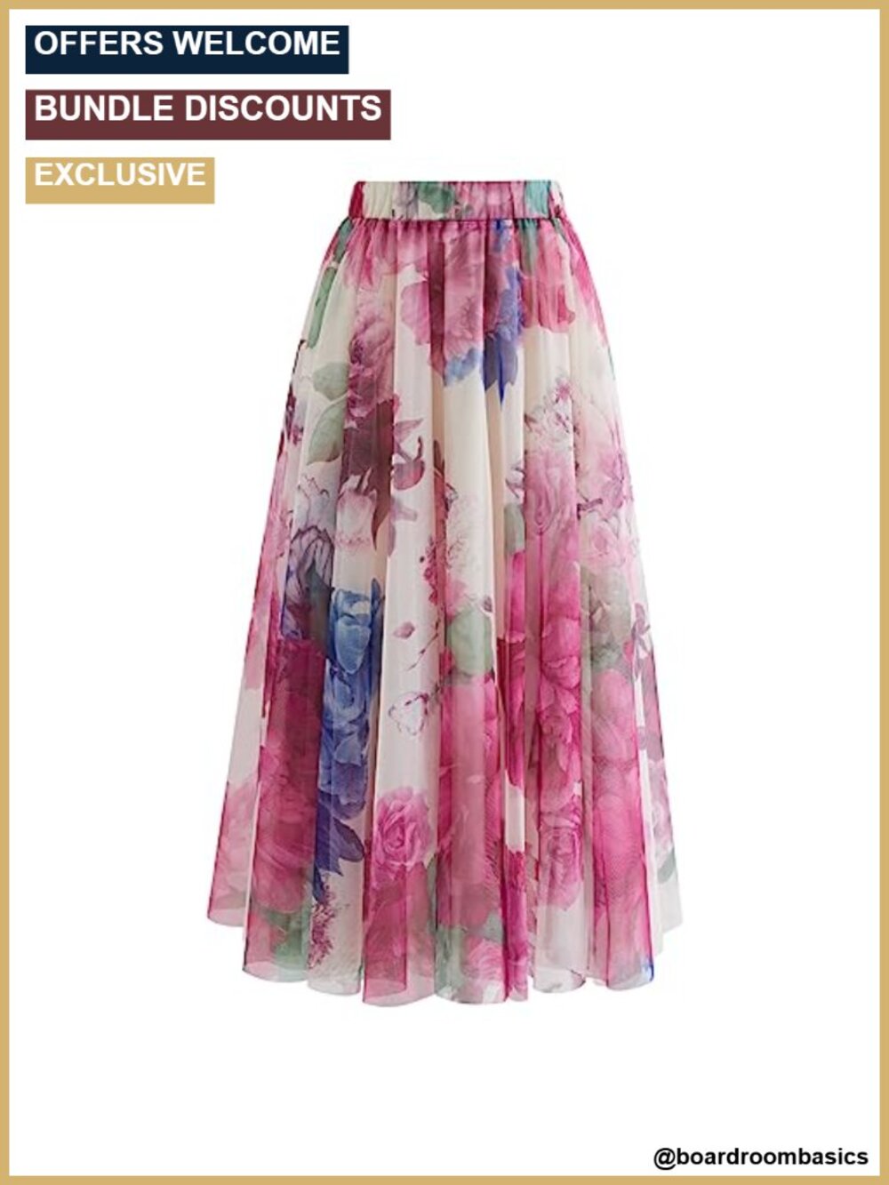 CHICWISH Floral Print Mesh Tulle Skirt Double-Layered A-Line Party